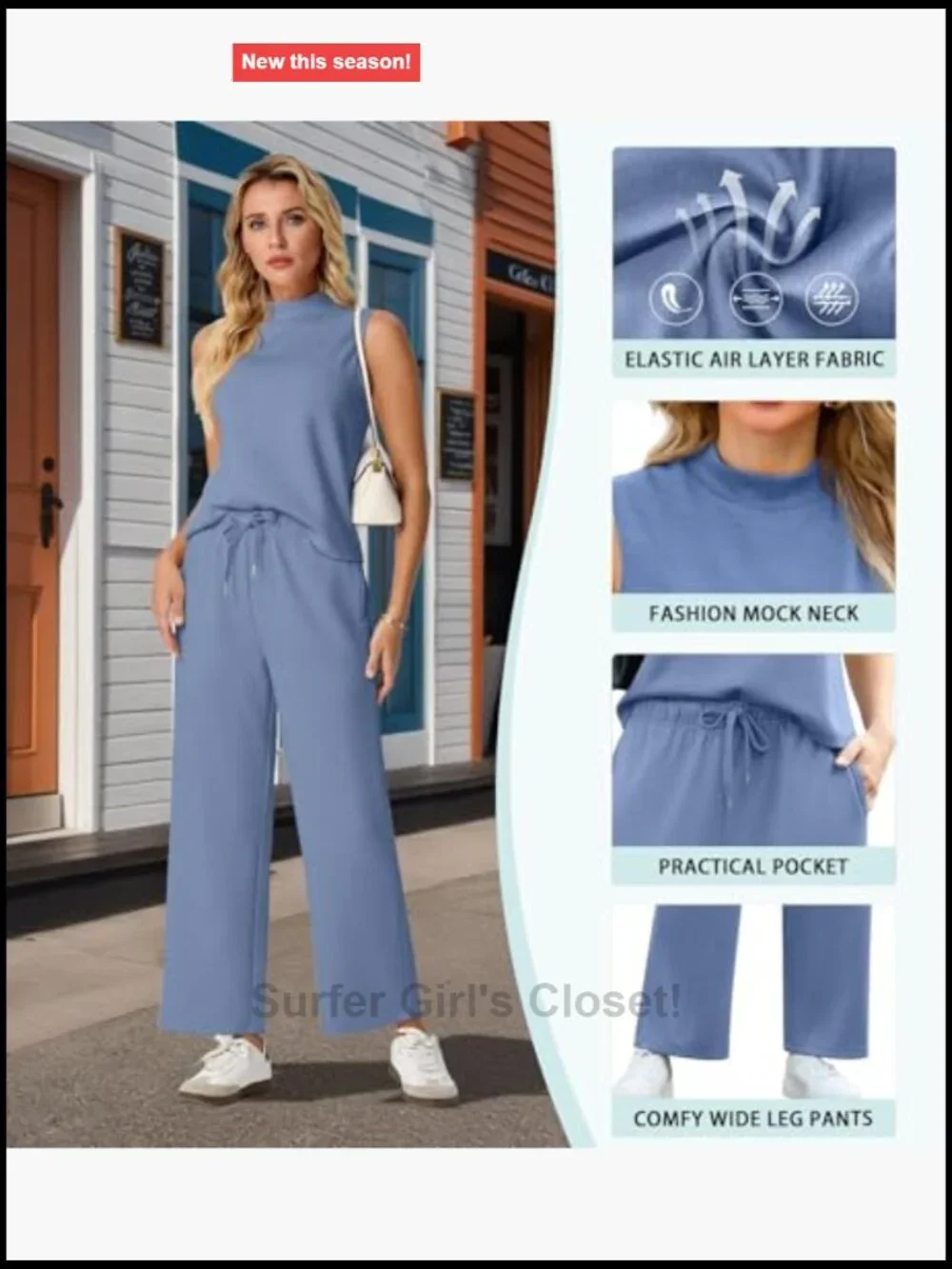 Mock Neck Sleeveless Crop Top & Wide Leg Pants Lounge Set